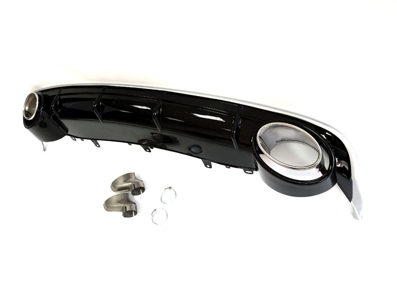 Дифузор ( заднього бампера ) Black Silver / Chrome Pipe ( в стилі RS6 ) на Audi A6 C7 2014-2018 року