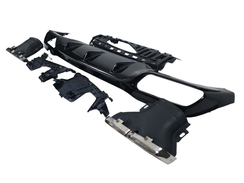 Дифузор ( заднього бампера ) Full Black / Chrome Pipe ( стиль E63 ) AMG на Mercedes-Benz E-Class W213 2016-2020 року