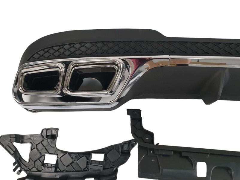 Дифузор ( заднього бампера ) Chrome Black / Chrome Pipe ( стиль AMG E63 )  на Mercedes-Benz E-Class W212 2013-2016 року