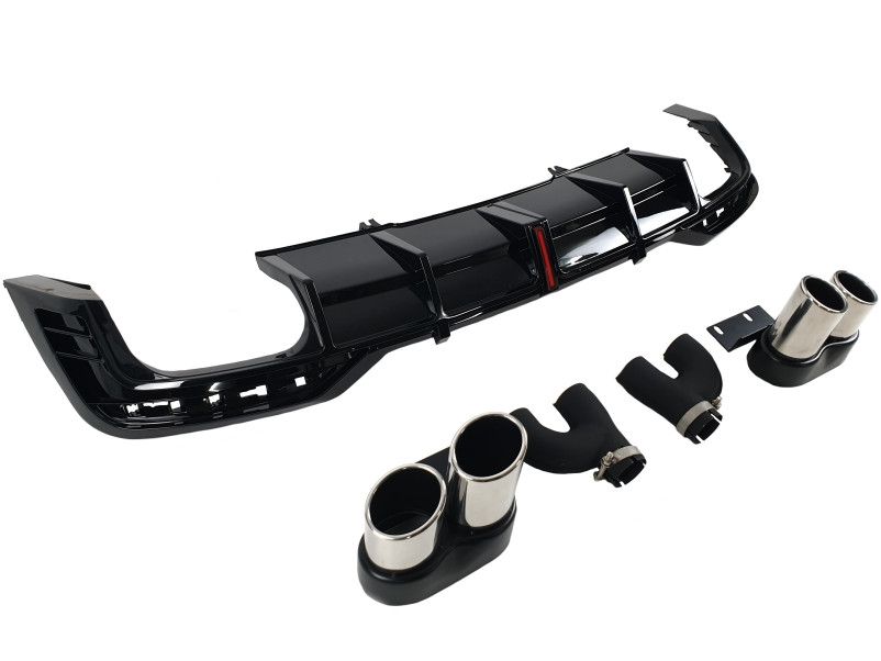 Дифузор ( заднього бампера ) Full Black / Chrome Pipe ( в стилі S5 + Led стоп ) S-Line на Audi A5 B9 2020-2025 року