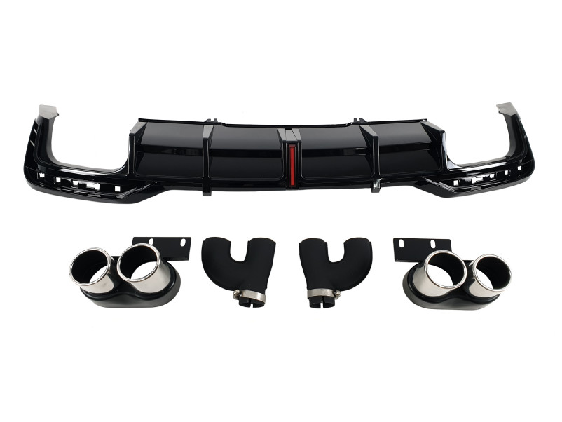 Дифузор ( заднього бампера ) Full Black / Chrome Pipe ( в стилі S5 + Led стоп ) S-Line на Audi A5 B9 2020-2025 року